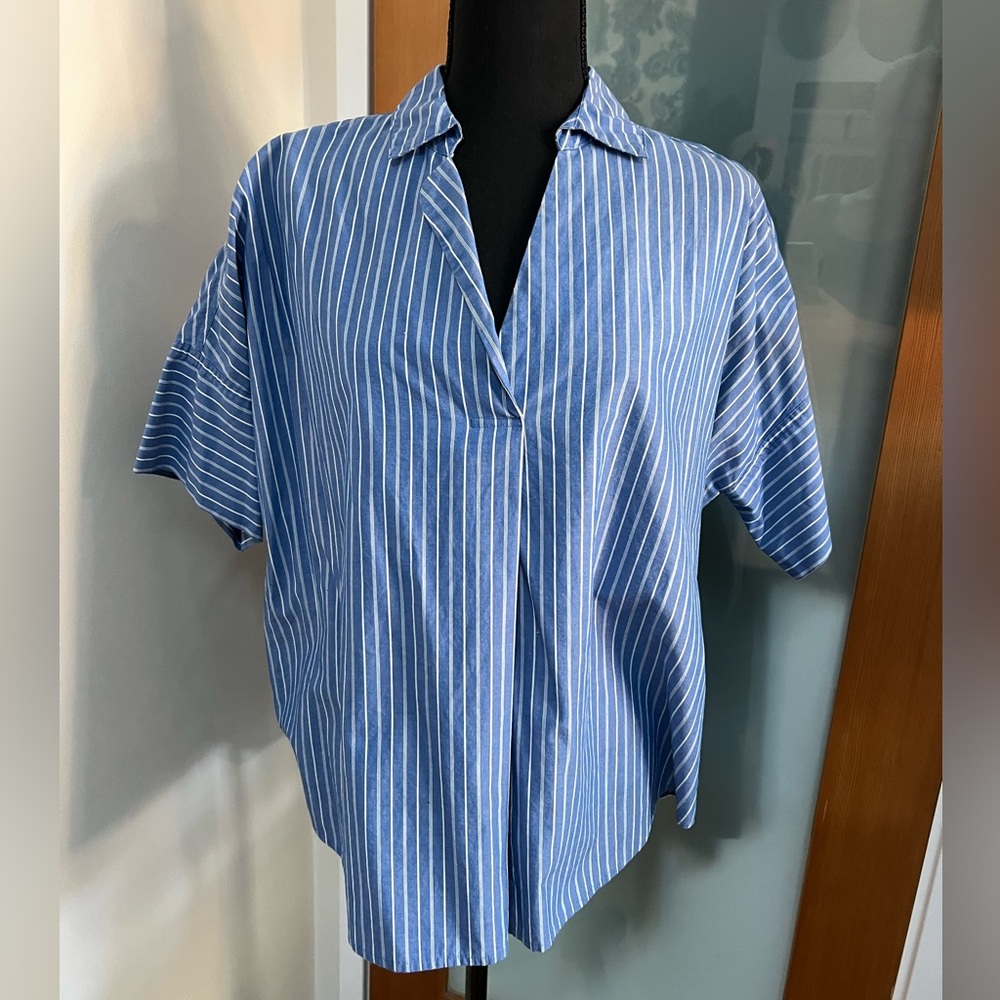 Madewell Blue and White Striped Casual Shirt
